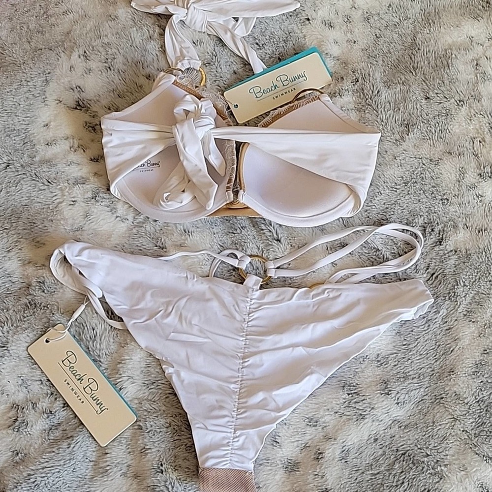 Beach Bunny Gun powder and lace white bikini. Size large. Lace. - Picture 9 of 10